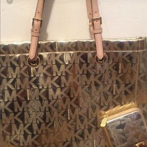 Gold Michael Kors Tote and Wallet